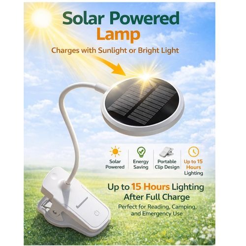 Solar Rechargeable Clip-On Desk Lamp, image 1