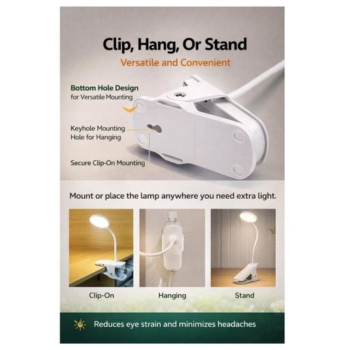 Solar Rechargeable Clip-On Desk Lamp, image 2