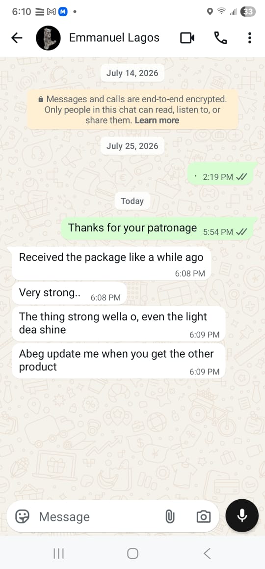 Customer WhatsApp review 1